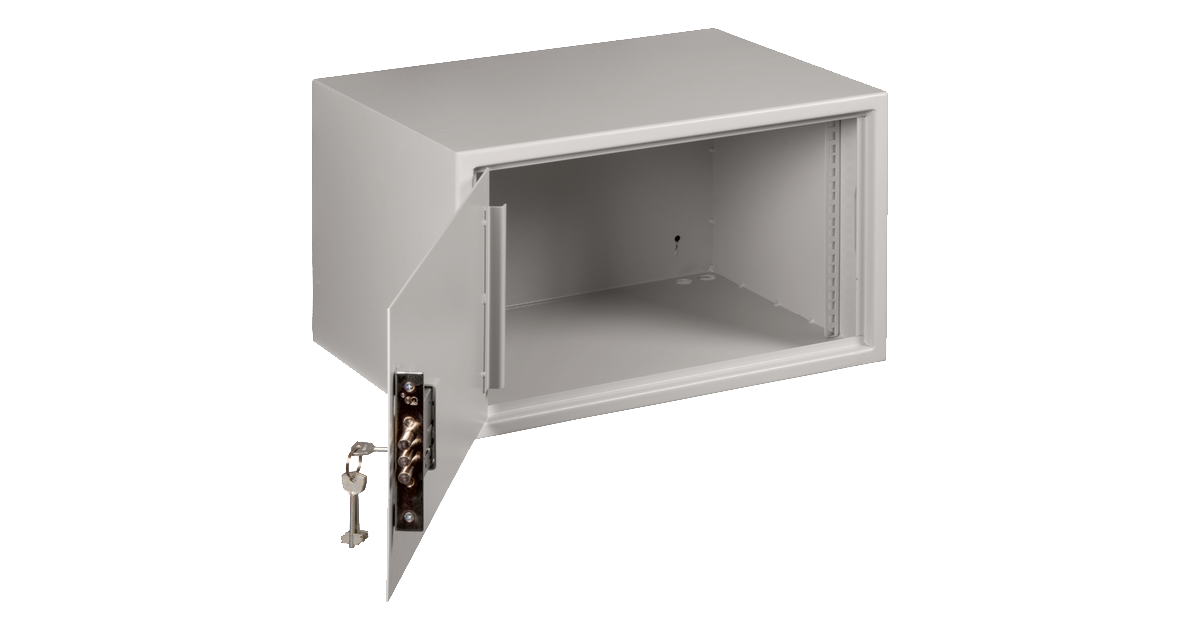 Настенный антивандальный шкаф с дверью на петлях, 7U, Ш520хВ320хГ400мм, серый__