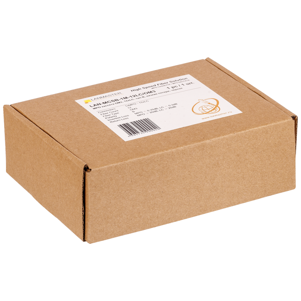 MPO кассета OM3, 12xLC, тип B, низкие потери, черная__