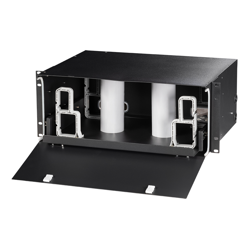 19" органайзер оптических шнуров с телескопической полкой, 2U, черный__