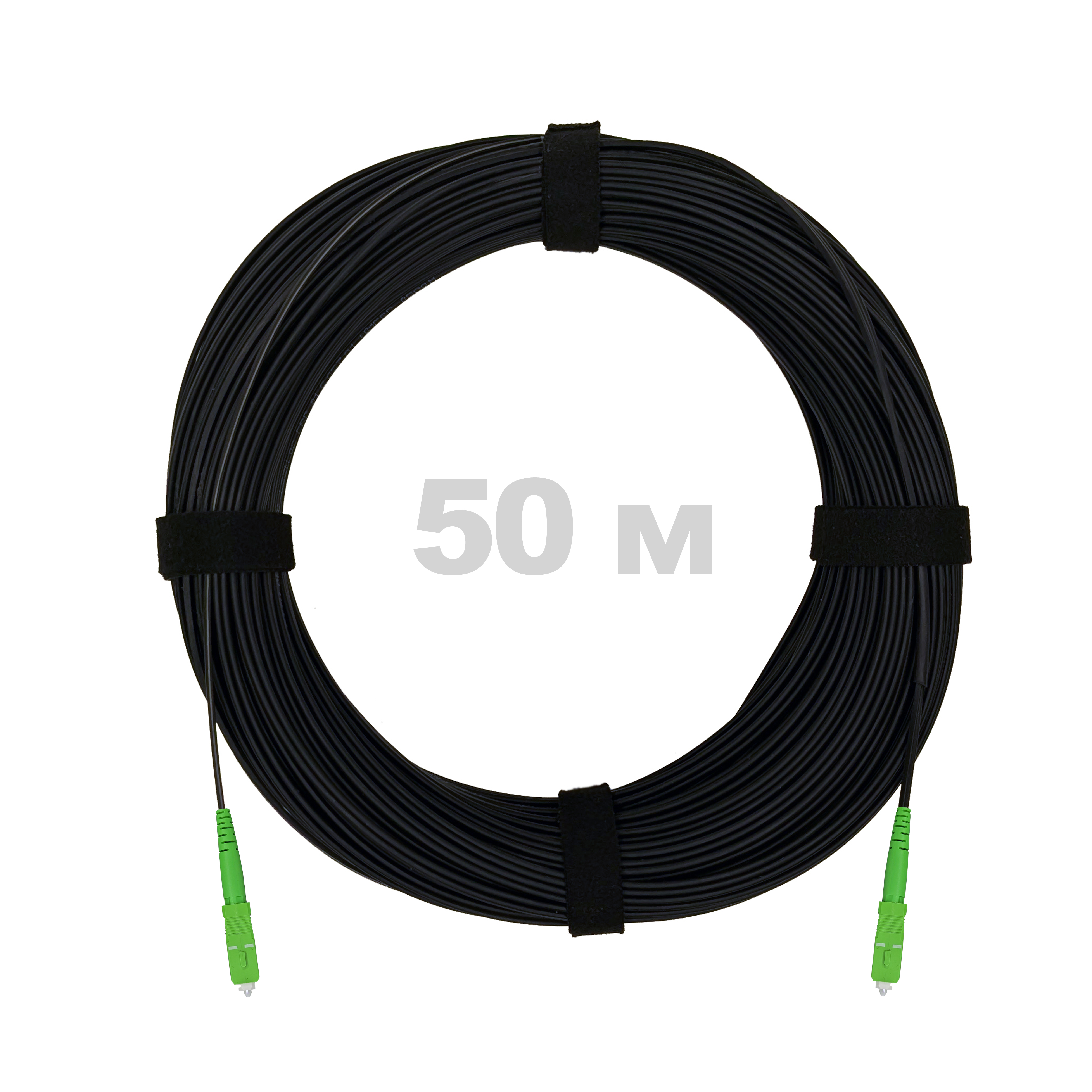 Патч-корд оптический FTTH с выносным силовым элементом, диэлектрик FRP, G.657, LSZH, 2SC/APC, чёрный 50 м