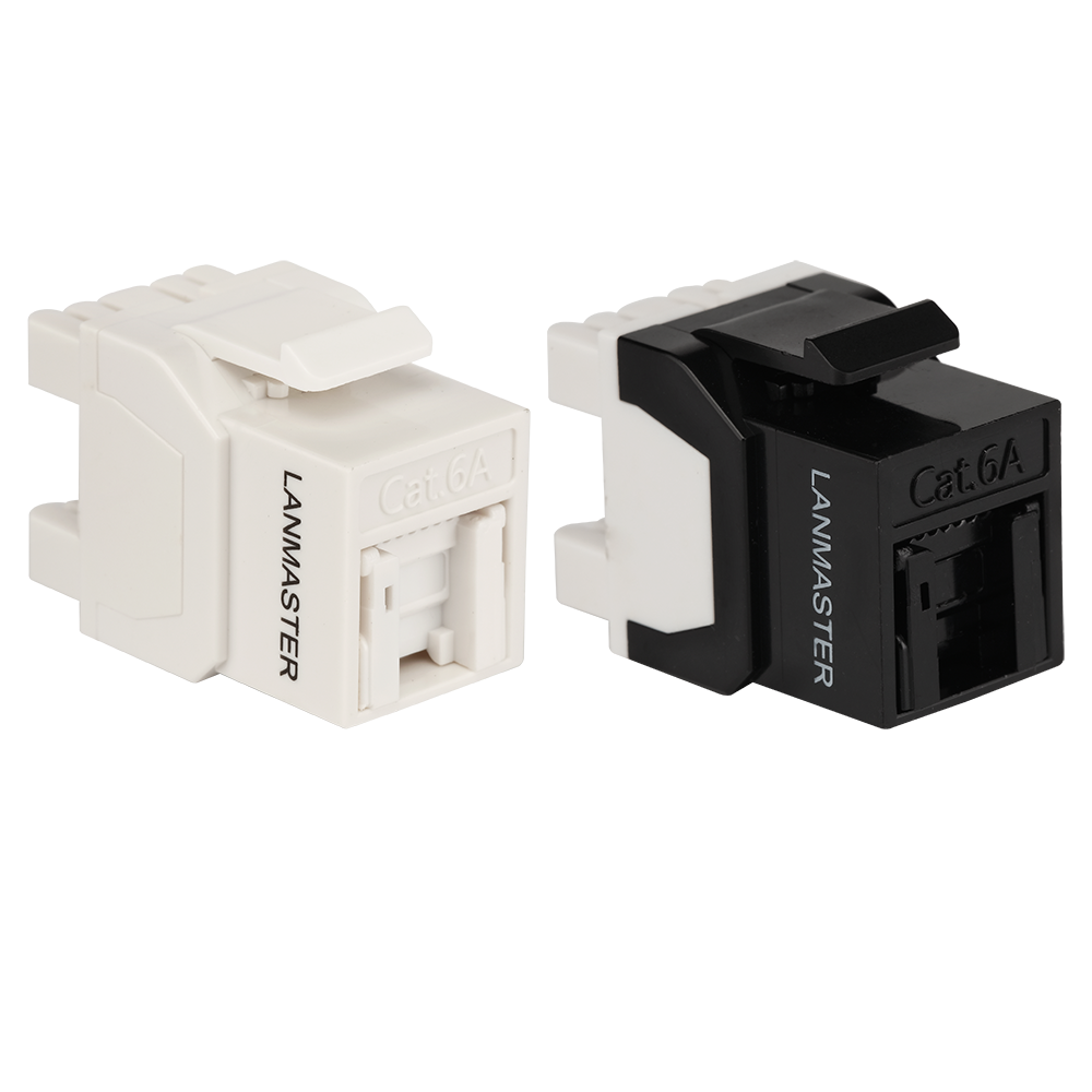 Модуль Keystone, RJ45, неэкранированный, кат.6A, со встроенной шторкой, 180 градусов, белый