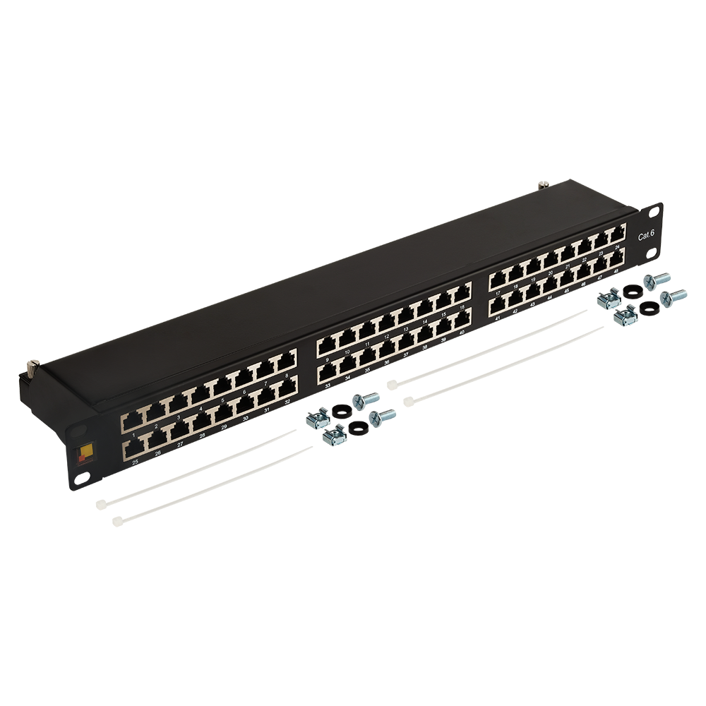 Патч-панель 19" высокой плотности, 48 портов RJ45, экранированная, кат.6, 1U