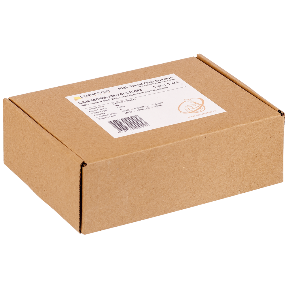 MPO кассета OM3, 24xLC, тип B, низкие потери, черная__