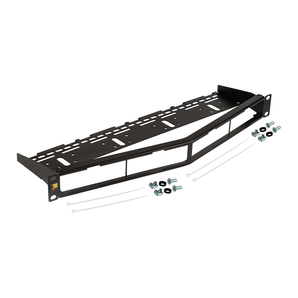 Патч-панель модульная 19", угловая, на 4 вставки, 1U, с органайзером под оптический кабель