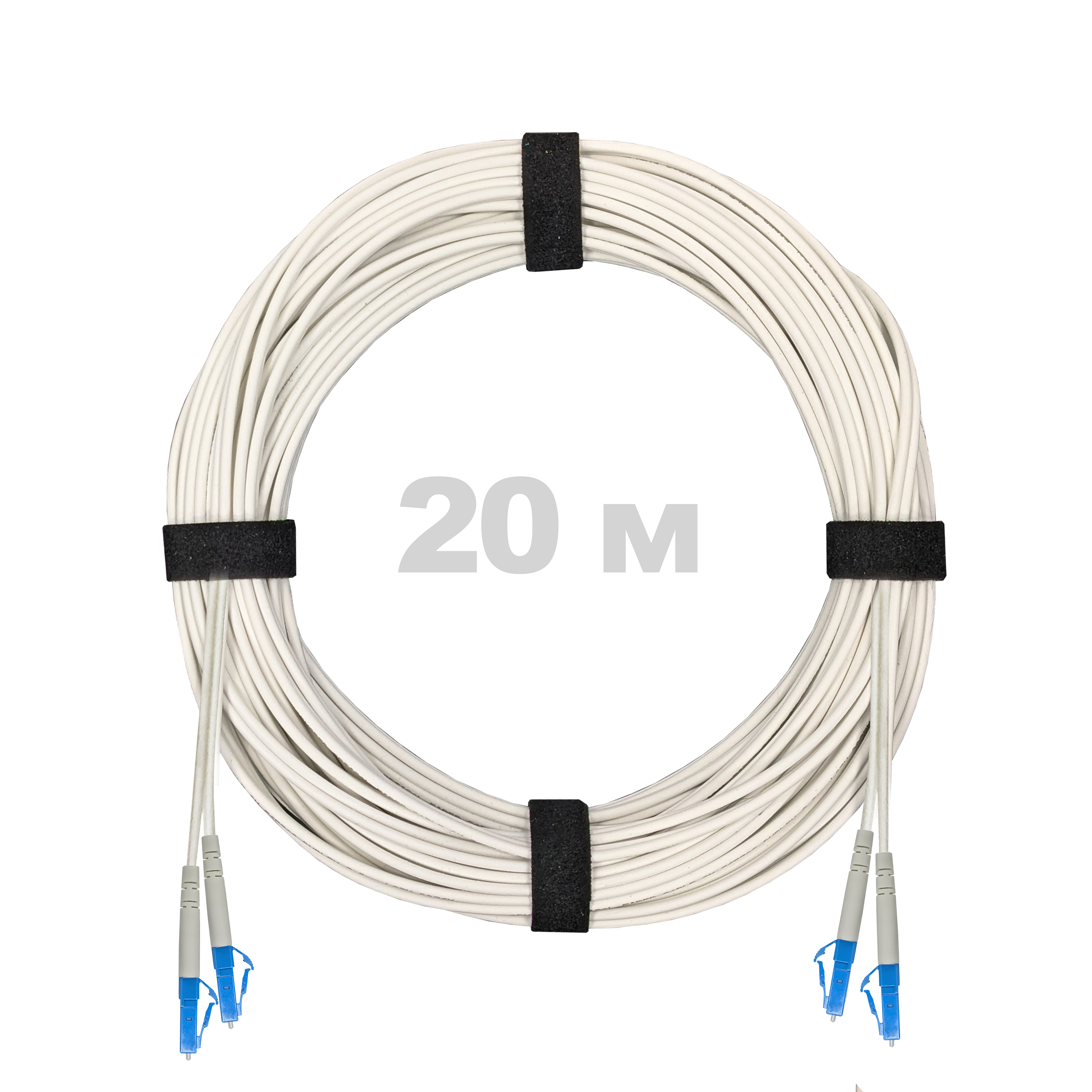 Патч-корд оптический армированный бронированный LC/UPC-LC/UPC SM (G.657A1) Duplex 3.0mm LSZH, ,белый, 20 м.