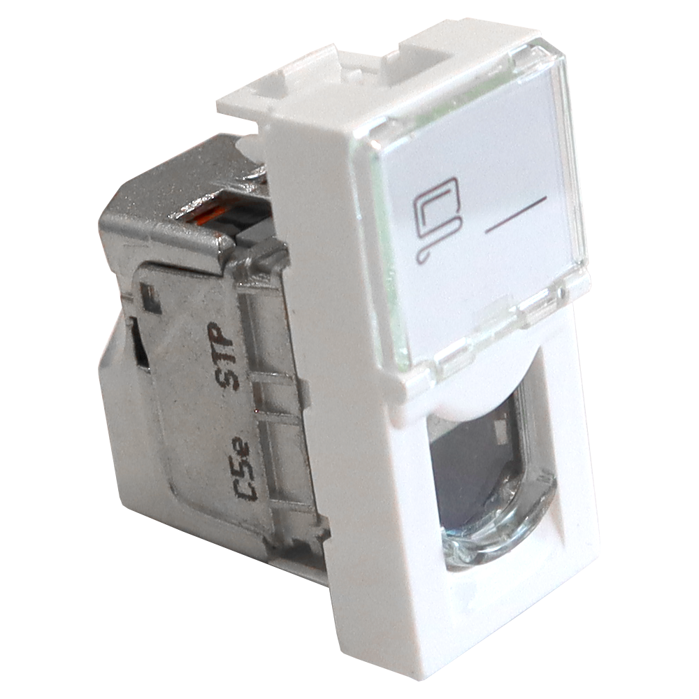Вставка Mosaic 22.5x45, RJ-45 STP, кат.5e, со шторкой и увеличенным окном маркировки, белая