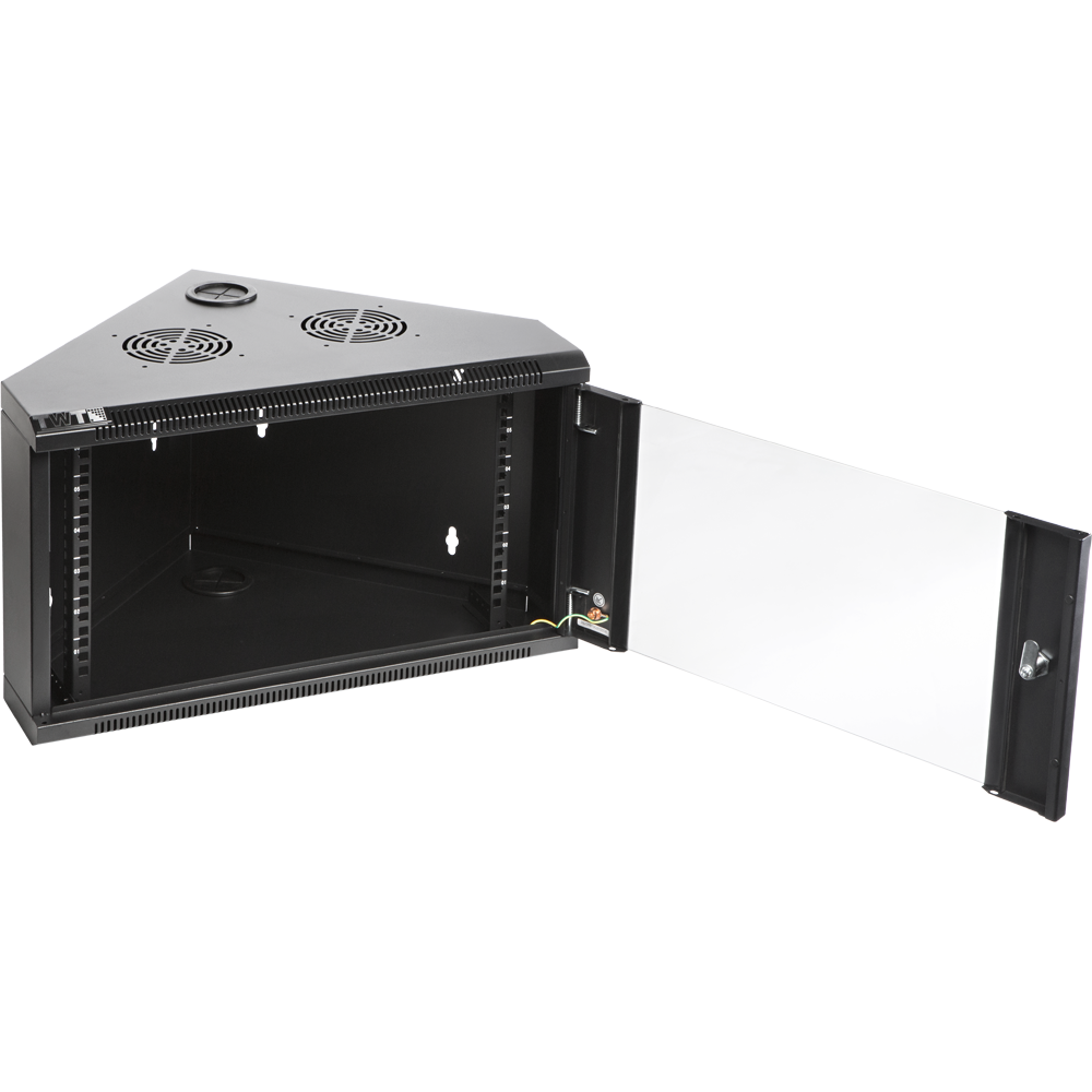 Шкаф настенный угловой, 4U 530x430, стеклянная дверь, черный__