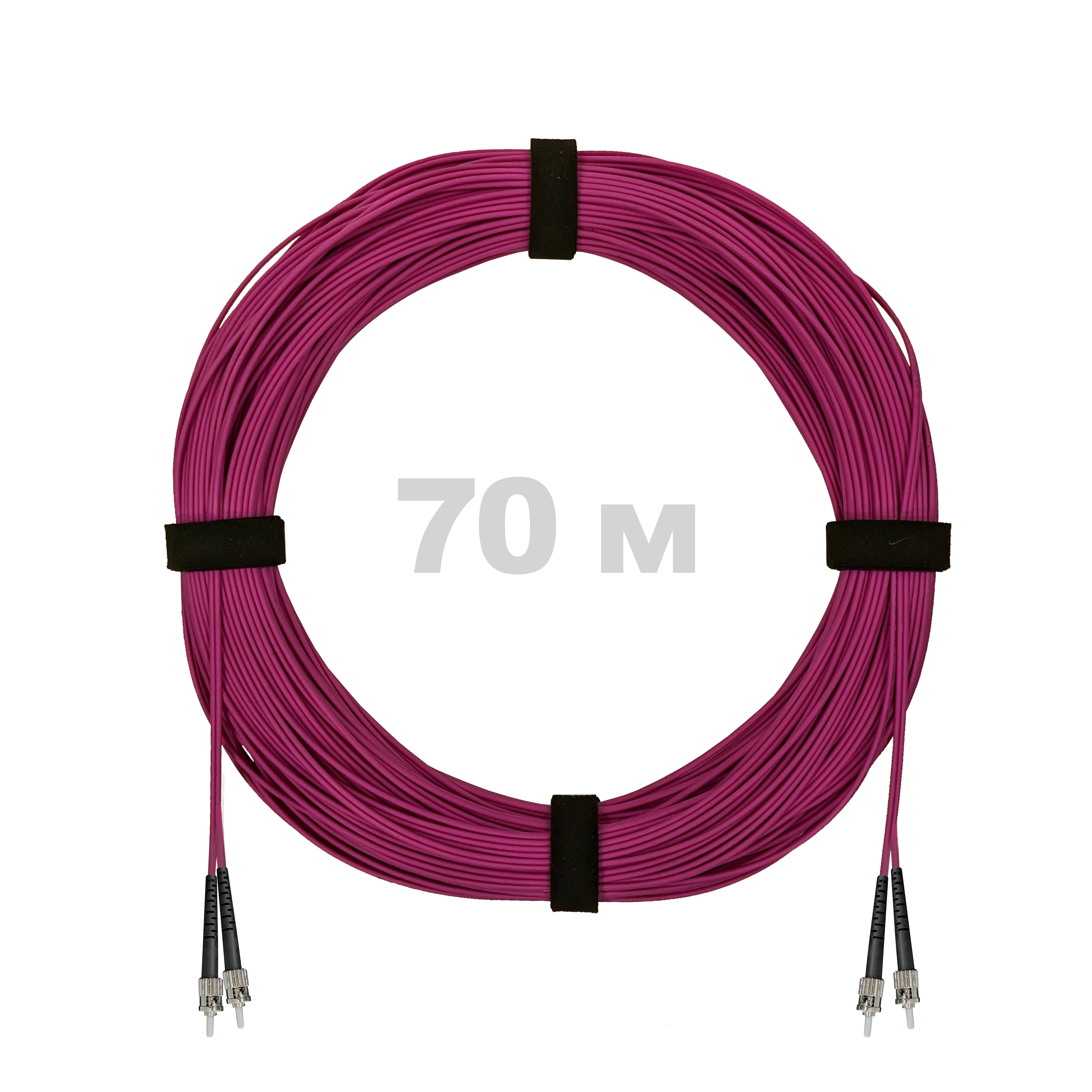 Патч-корд оптический ST/PC-ST/PC MM (OM4) 2mm duplex LSZH,  70 м.