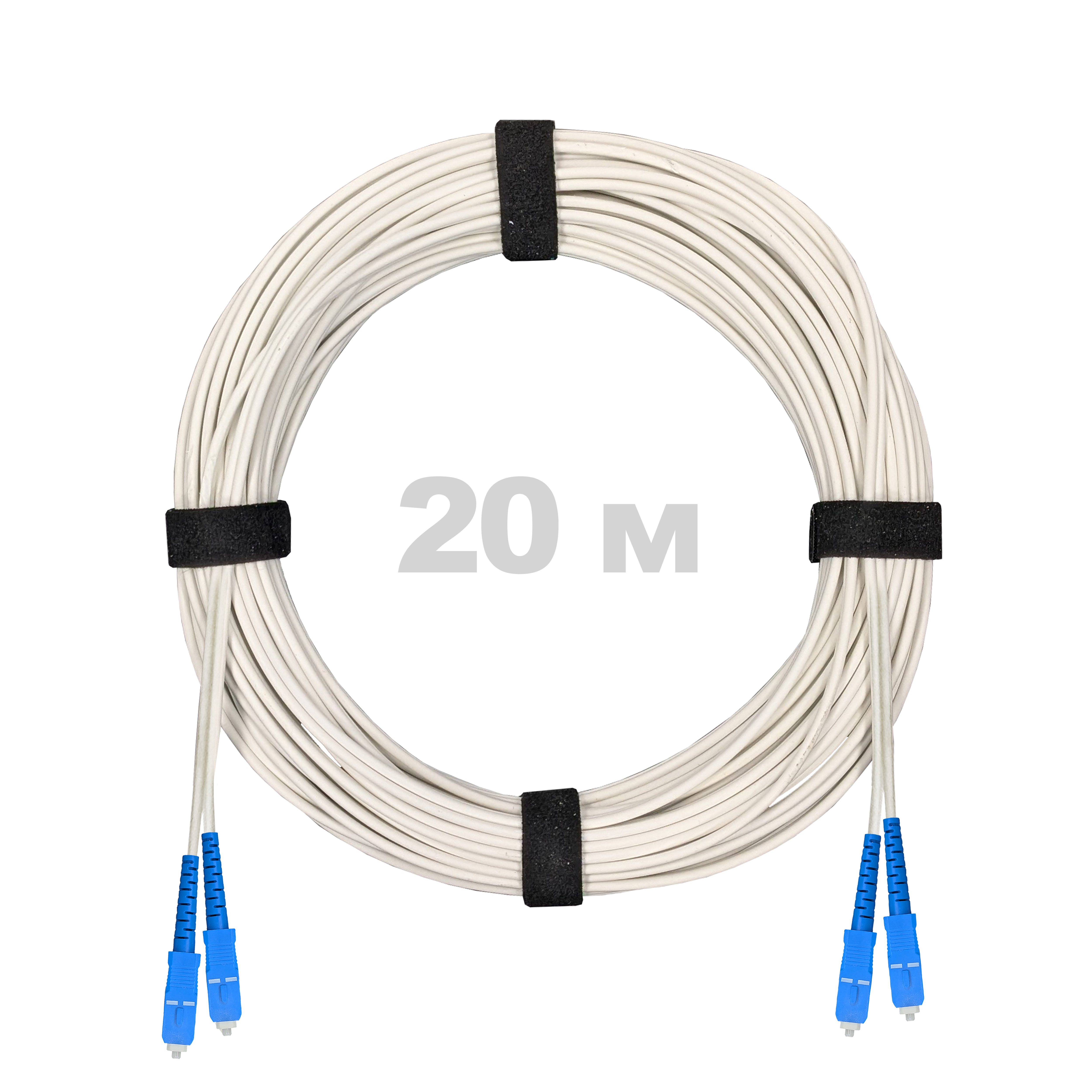 Патч-корд оптический армированный бронированный SC/UPC-SC/UPC SM (G.657A1) Duplex 2.0mm LSZH, ,белый, 20 м.