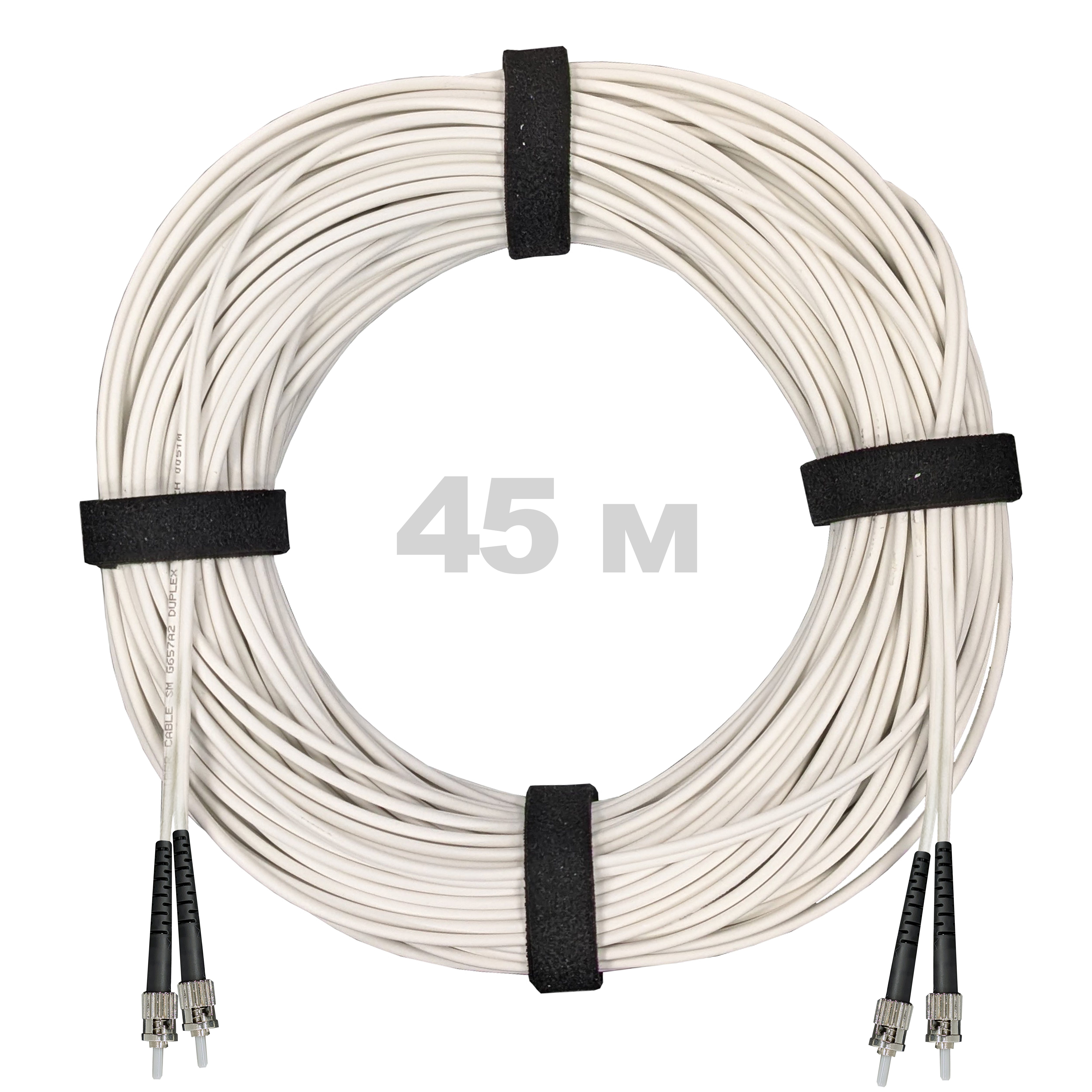 Патч-корд оптический армированный бронированный ST/PC-ST/PC SM (G.657A1) Duplex 2.0mm LSZH, ,белый, 45 м.