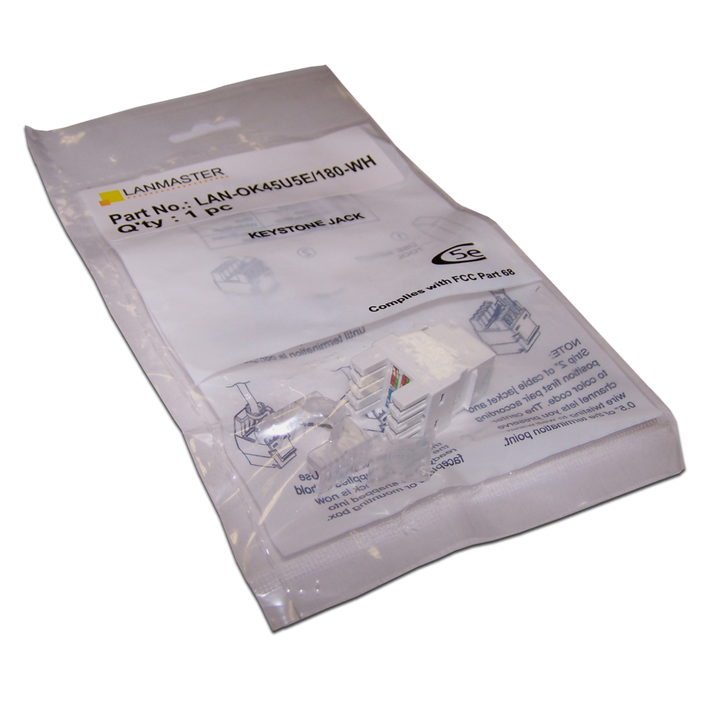 Модуль Keystone, RJ45, кат.5E, UTP, 180 градусов, со шторкой, белый__