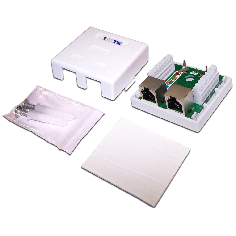 Настенная розетка, 2 порта RJ-45 категории 5е, STP, белая