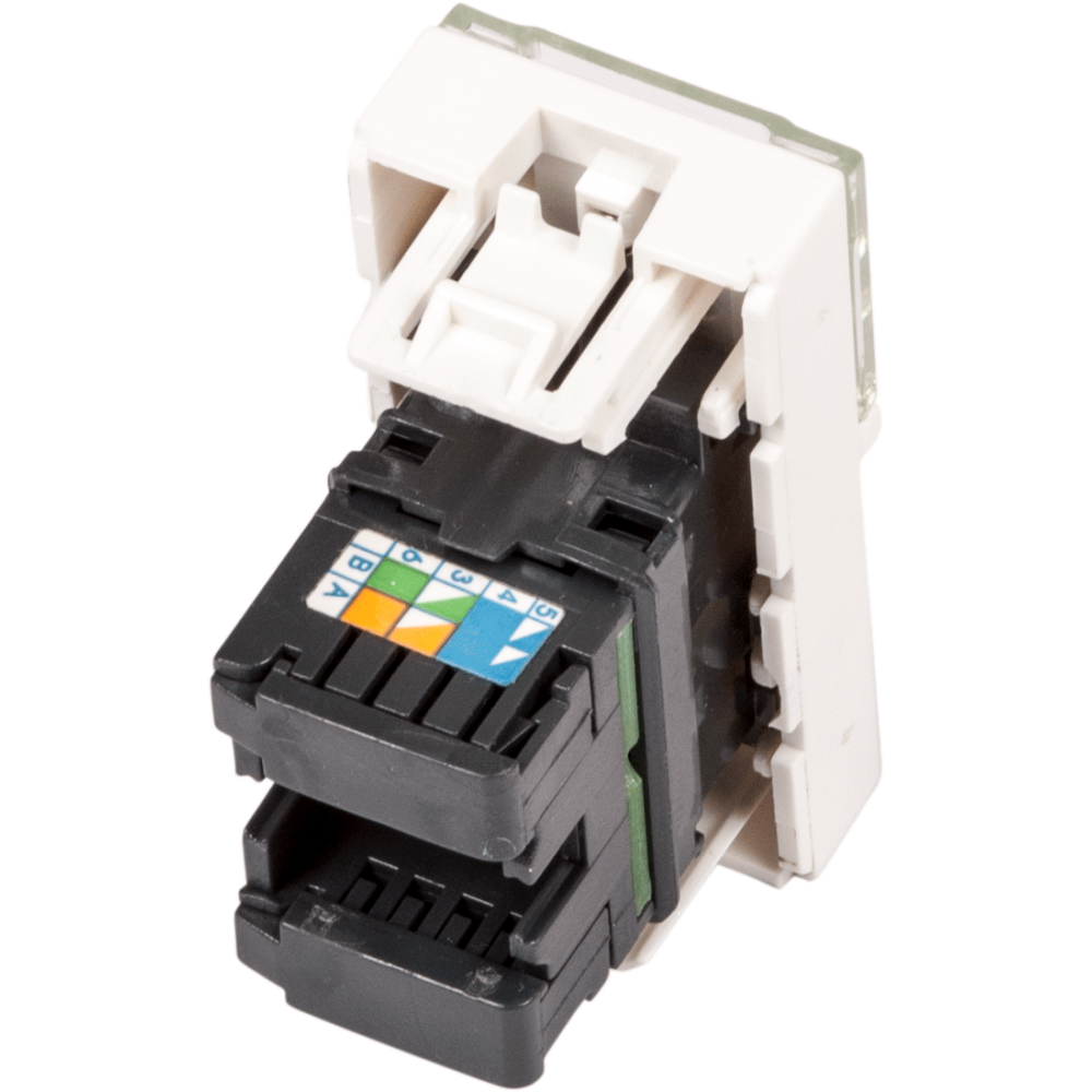 Вставка Mosaic 22.5x45, RJ-45 UTP, кат.6, со шторкой и увеличенным окном маркировки, белая__