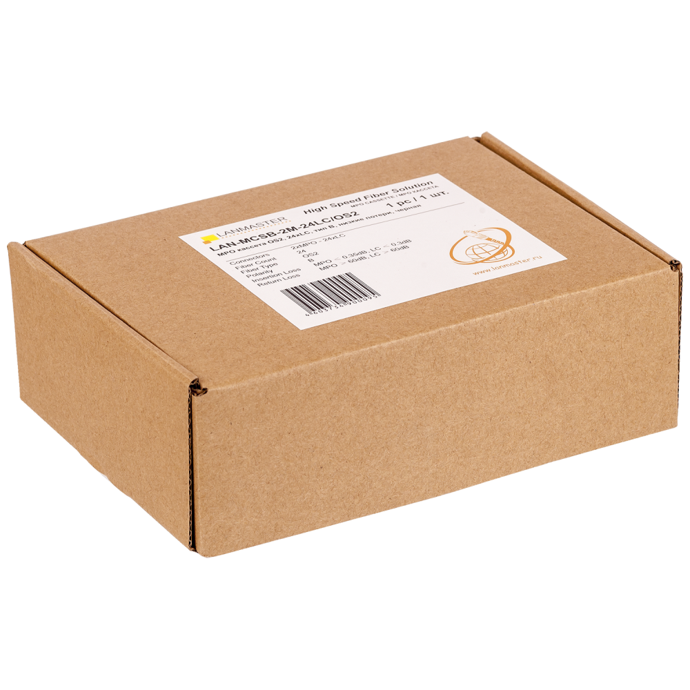 MPO кассета OS2, 24xLC, тип B, низкие потери, черная__