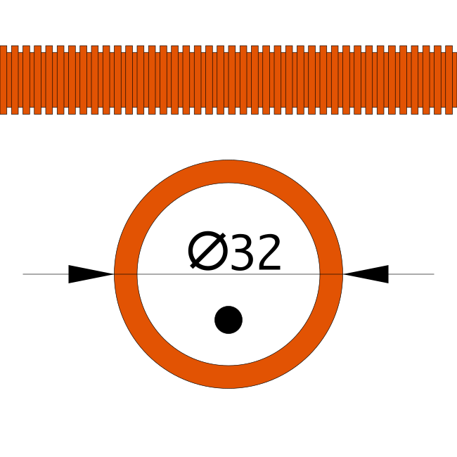 Труба гофрированная ПНД тяжёлая 750 Н не распространяющая горение оранжевая с/з д32 (25м/1375м уп/пал)