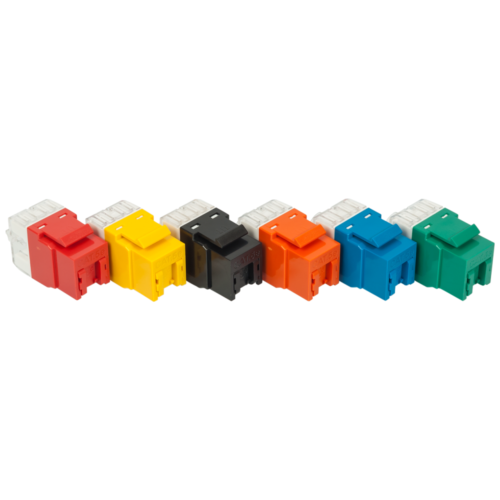Модуль Keystone, RJ45, кат.5E, UTP, 180 градусов, со встроенной шторкой, красный
