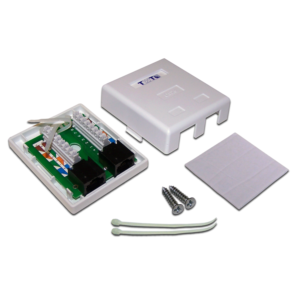 Настенная розетка, 2 порта RJ-45 категории 6, UTP, белая