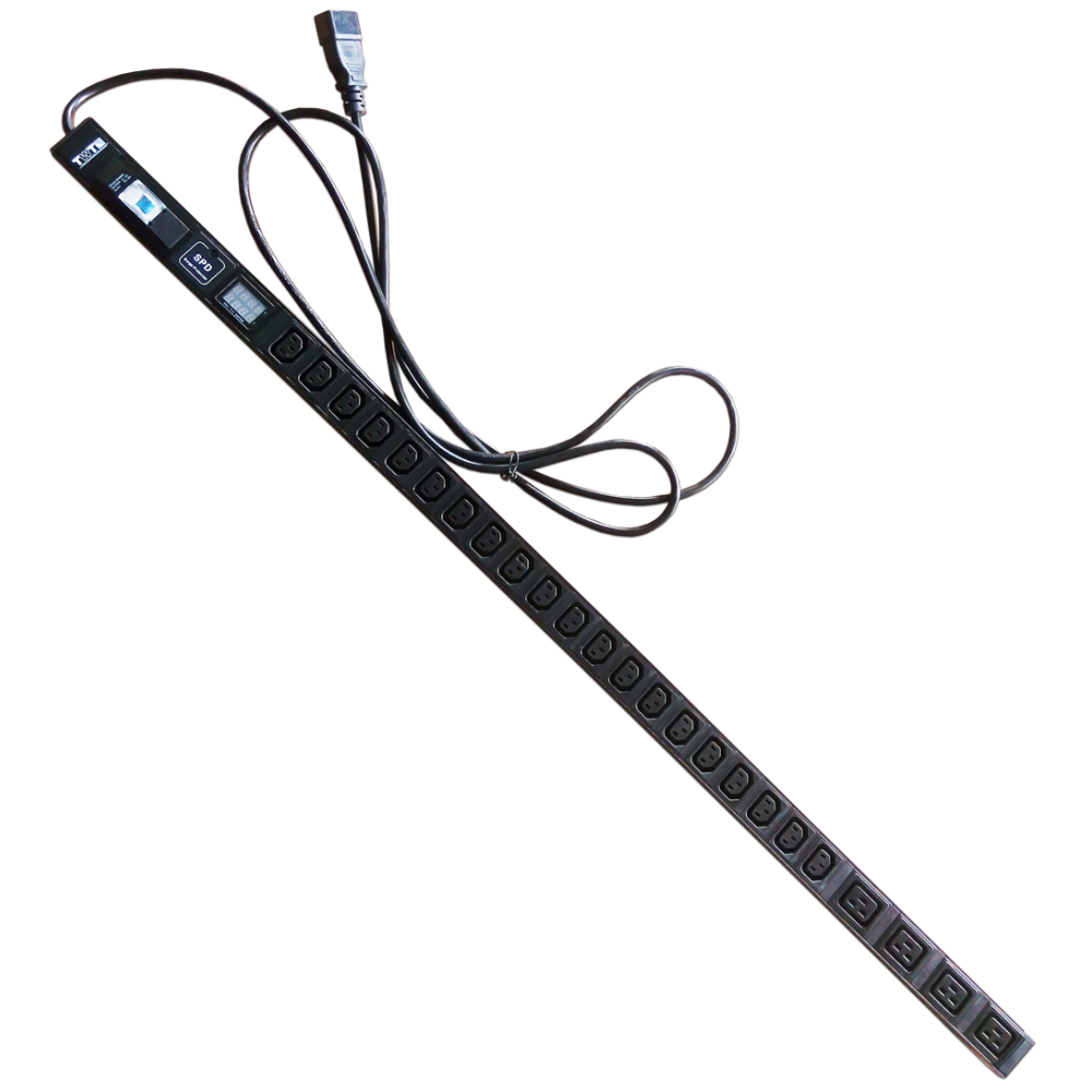 Блок розеток вертикальный, 1-фазный с автоматом, A/V-метр, 16A / 250V, 4xC19 + 20xC13, шнур 3.0 м, разъем C20