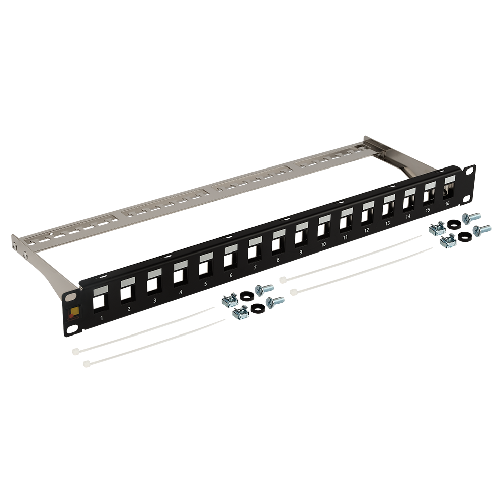 Патч-панель наборная 19", экранированная, 16 портов, 1U, с задним органайзером