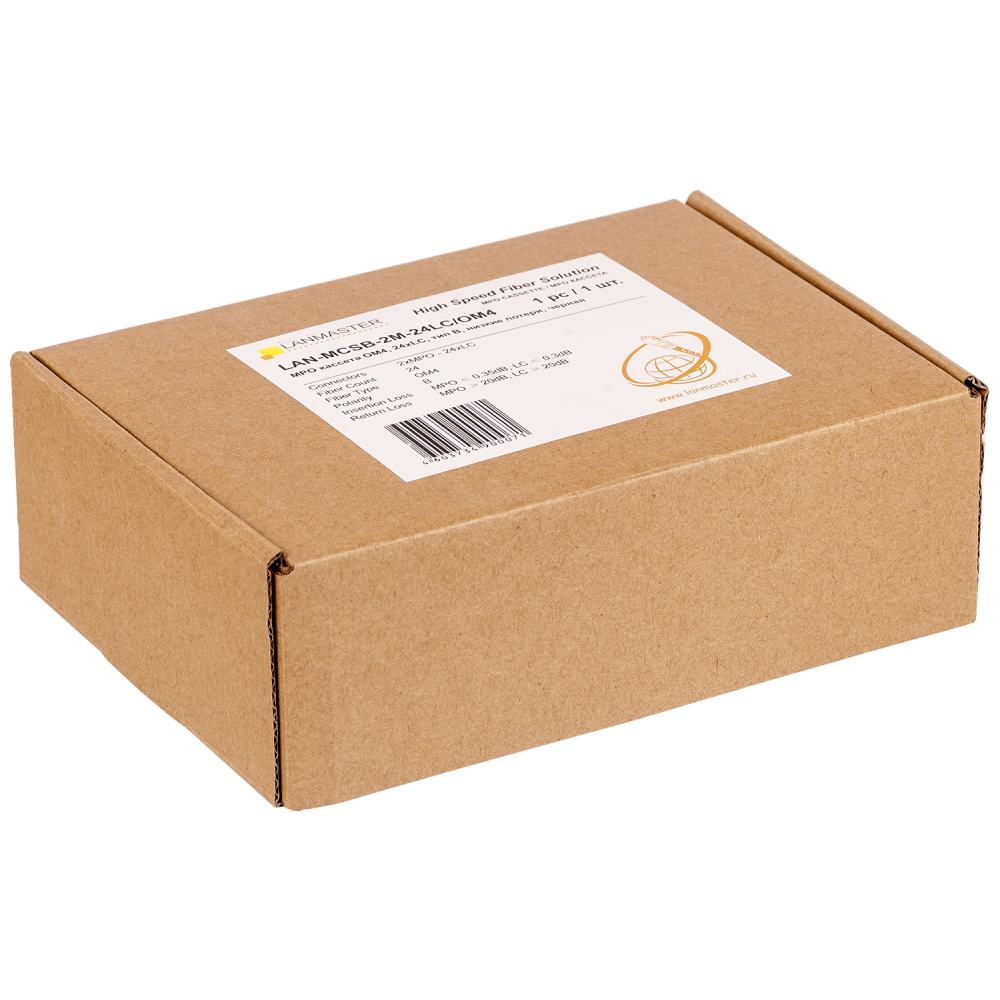 MPO кассета OM4, 24xLC, тип B, низкие потери, черная__