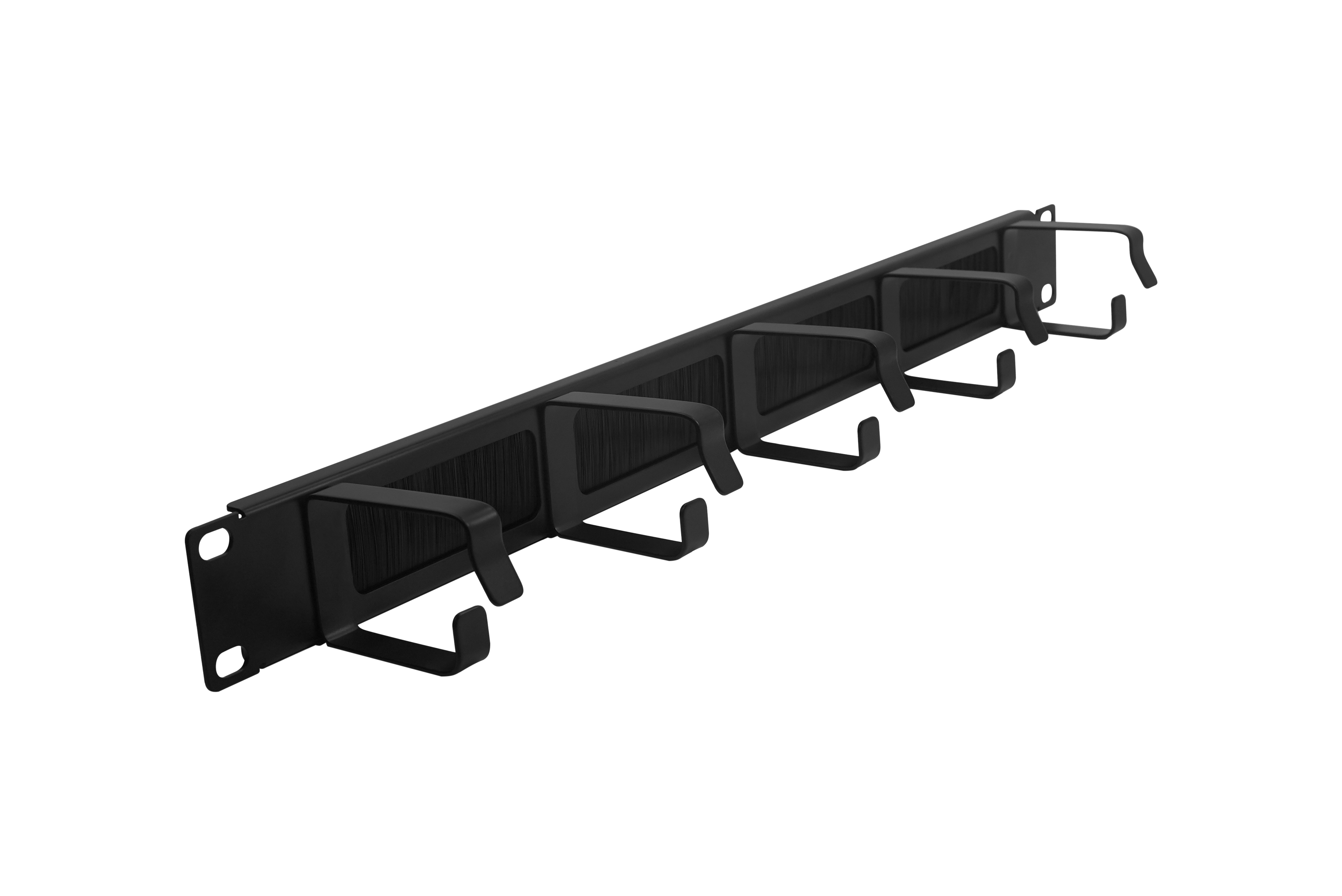 Кабельный органайзер горизонтальный 19" 1U, 5 колец, с щеточным вводом, металлический, цвет черный, TWIST MO-19-1U-5R-BR-TWCS