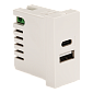 Модуль USB-зарядки, 1 порт USB-C + 1 порт USB-A, 2.1A/5V, 45x22.5, белый