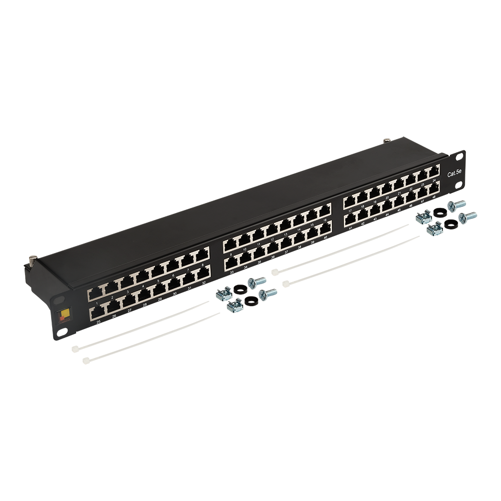 Патч-панель 19" высокой плотности, 48 портов RJ45, экранированная, кат.5E, 1U