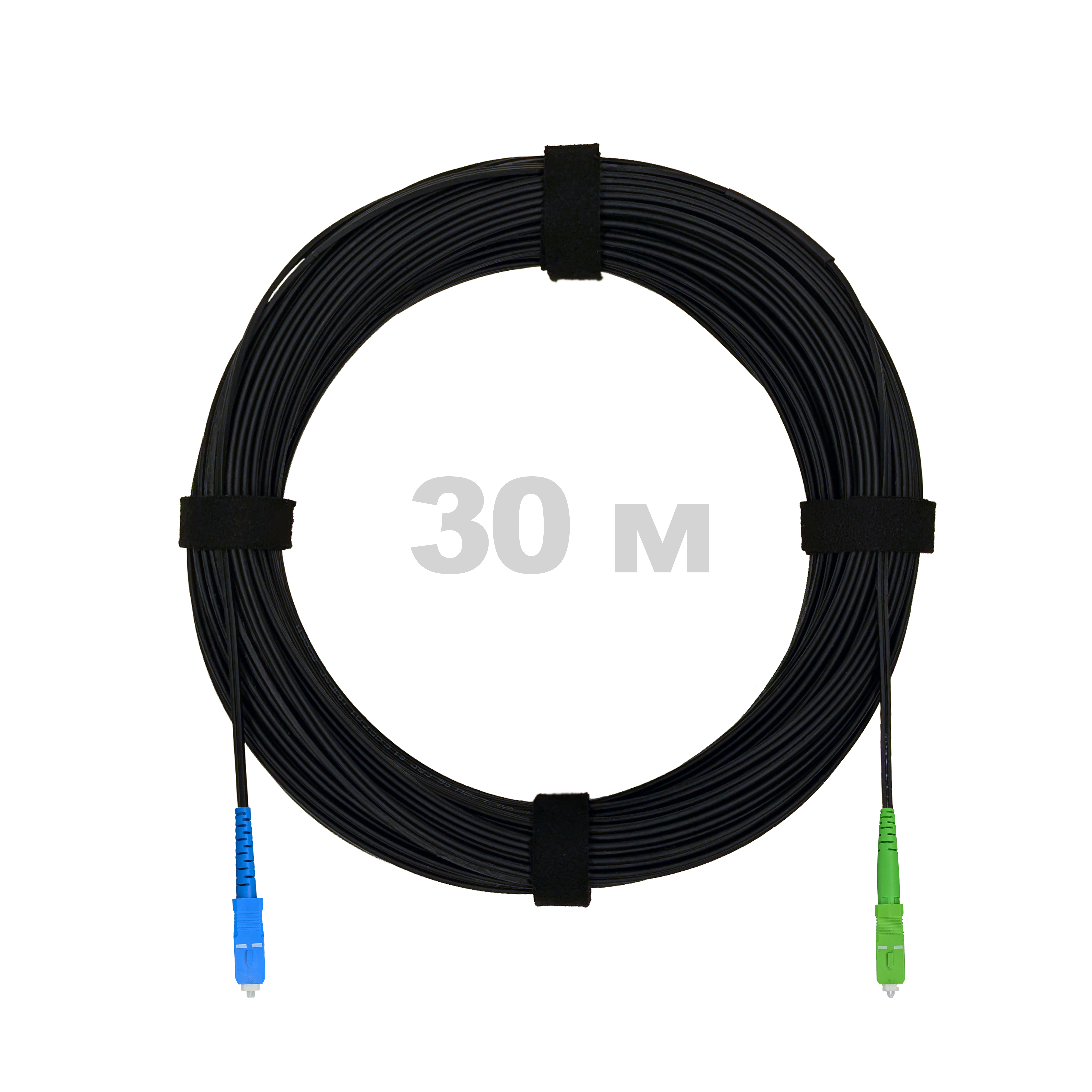 Патч-корд оптический FTTH с выносным силовым элементом, диэлектрик FRP, G.657, LSZH, SC/APC-SC/UPC, чёрный 30 м
