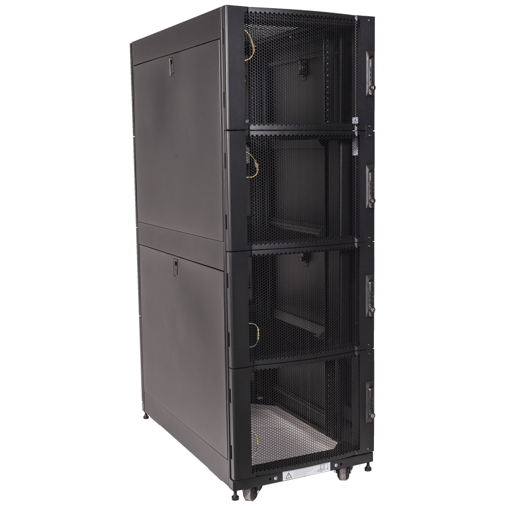 Шкаф LANMASTER DC 48U 600x1070 мм, 4 секции, двери с перфорацией, с боковыми панелями, черный