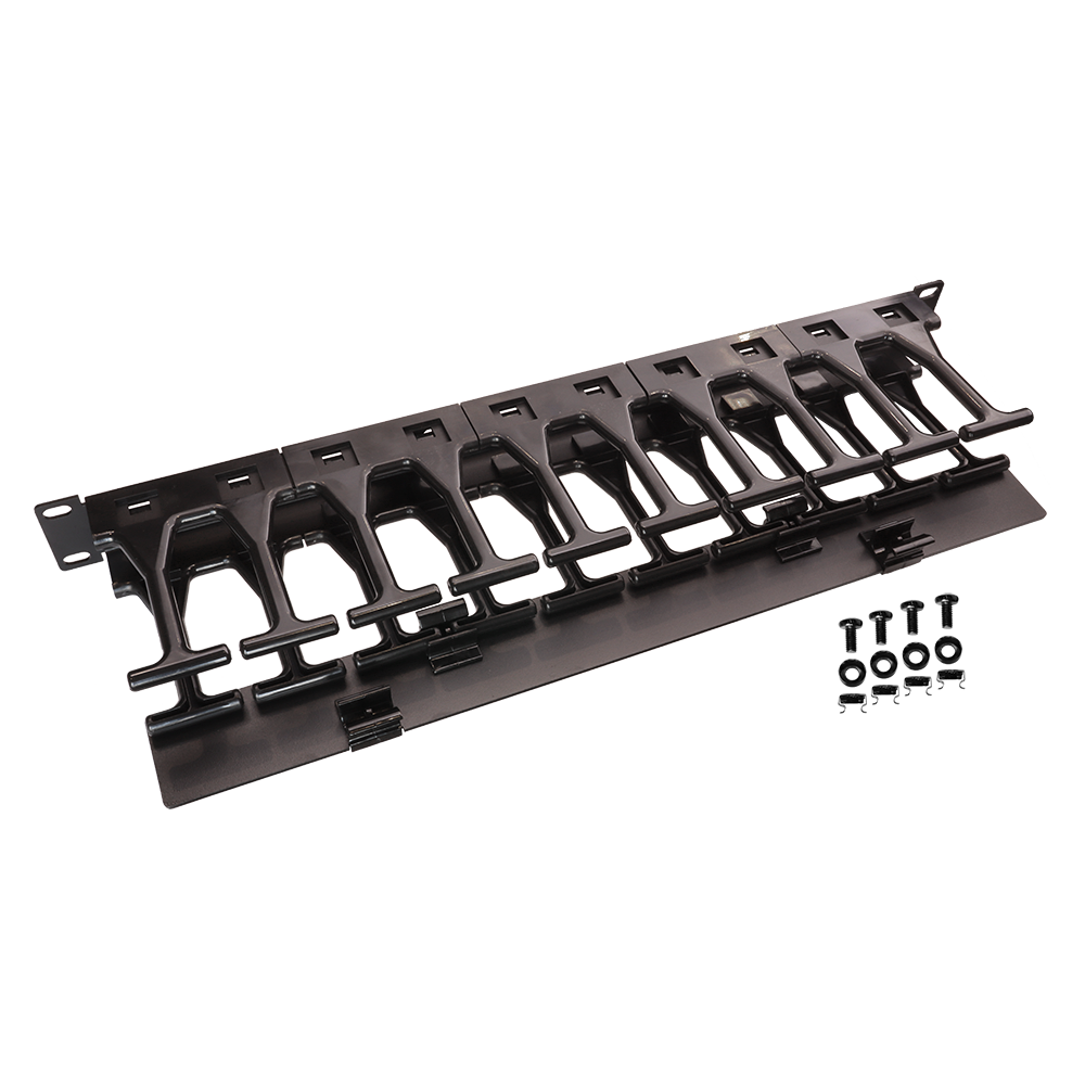 Кабельный органайзер 19" c пластиковыми пальцами глубиной 106 мм и крышкой, 2U__