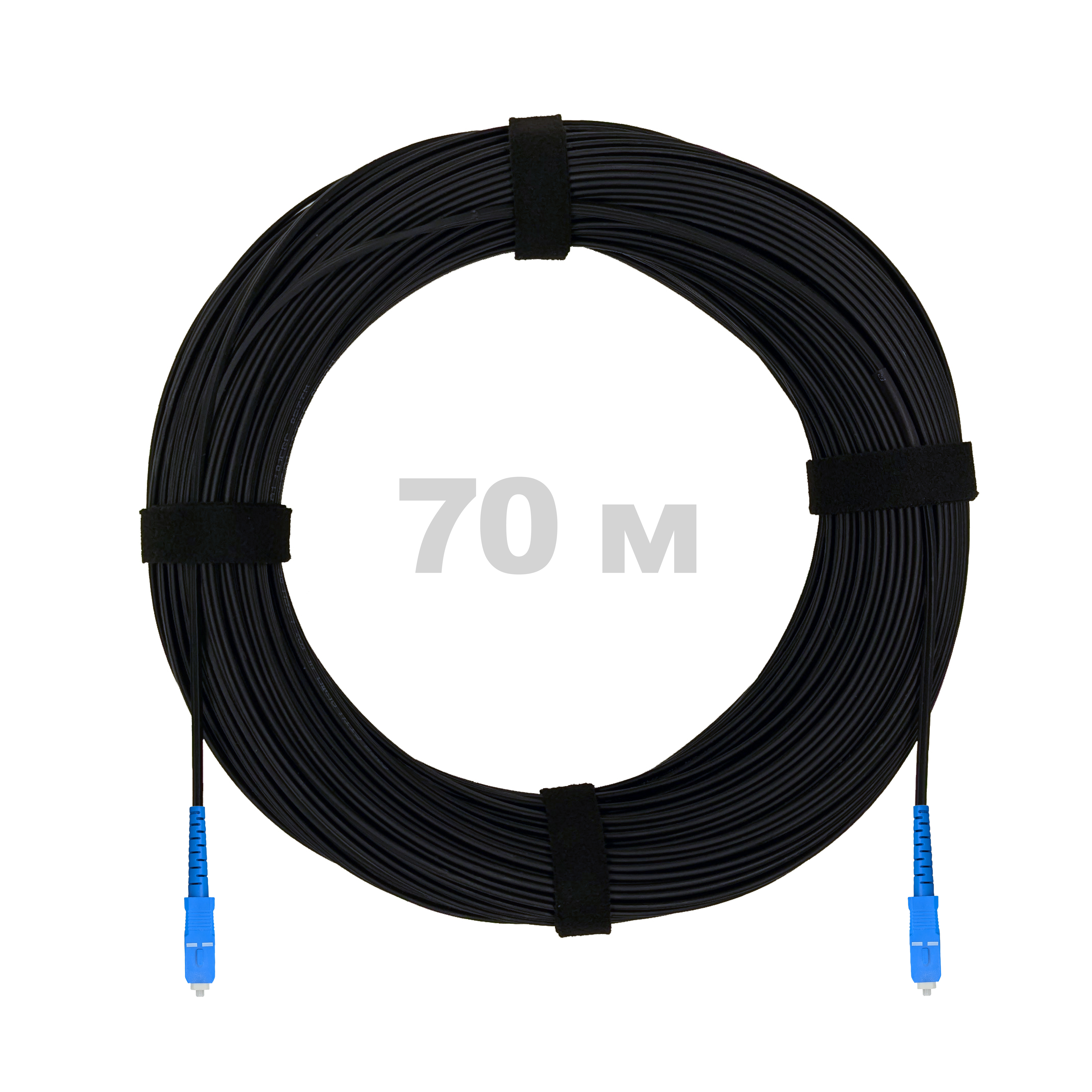 Патч-корд оптический FTTH с выносным силовым элементом, диэлектрик FRP, G.657 LSZH 2SC/UPC, черный 70 м.