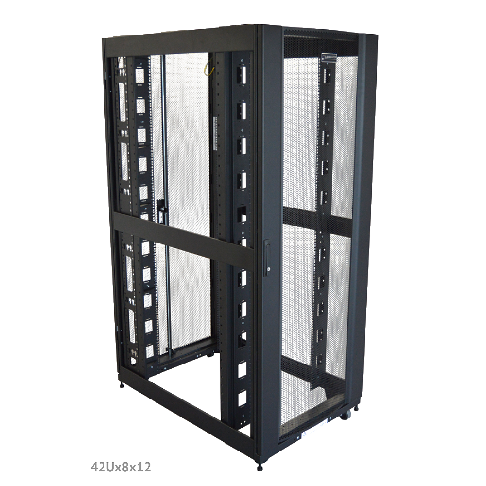 Шкаф LANMASTER DC 42U 800x1200 мм, с перфорированными дверьми, без боковых панелей, черный__