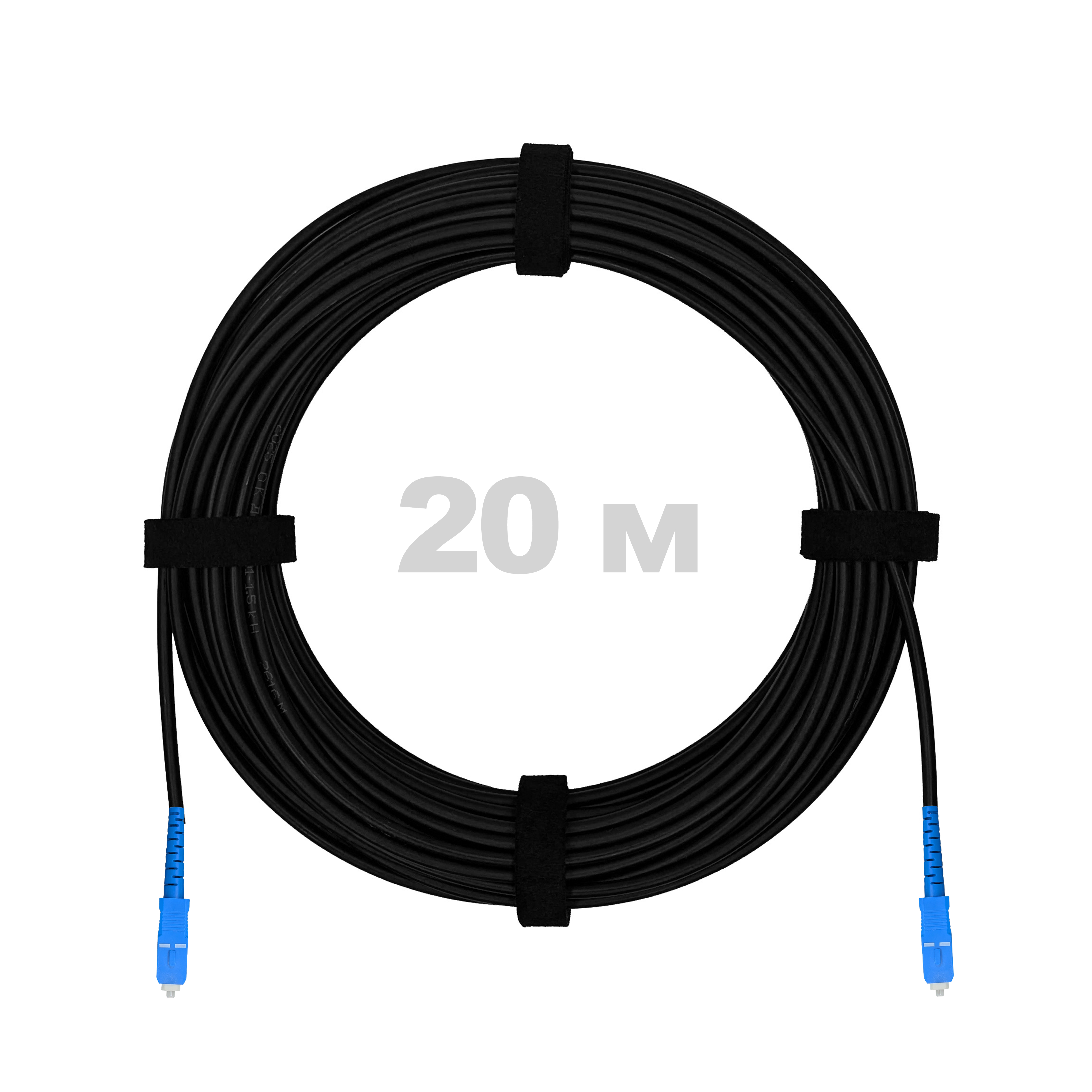 Патч-корд самонесущий дроп круглый, диэлектрик FRP, G.657, 1,5кН 2SC/UPC, черный, 20 м.