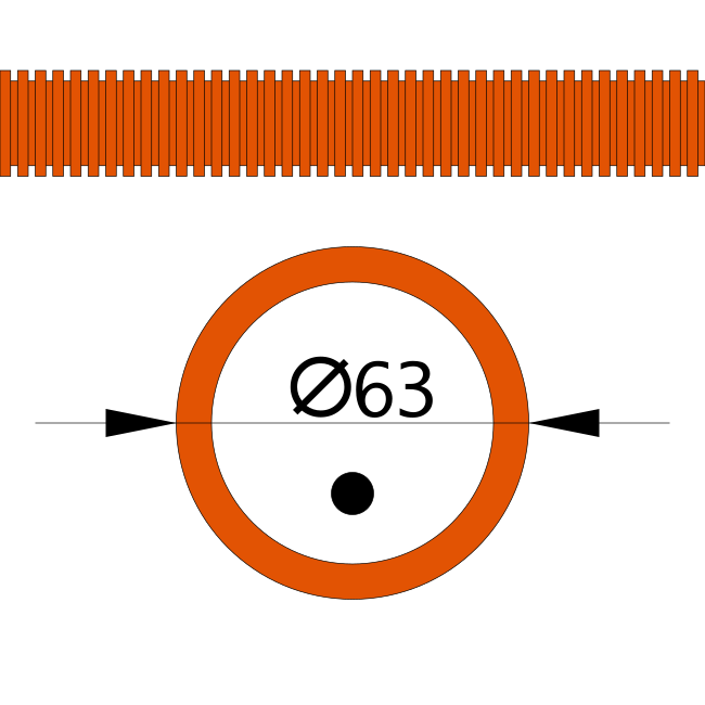 Труба гофрированная ПНД лёгкая 350 Н безгалогенная (HF) оранжевая с/з д63 (15м/360м уп/пал)