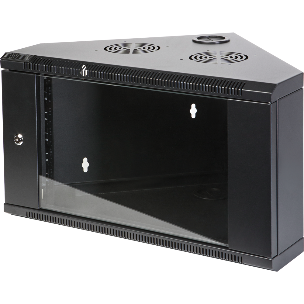 Шкаф настенный угловой, 9U 600x430, стеклянная дверь, черный