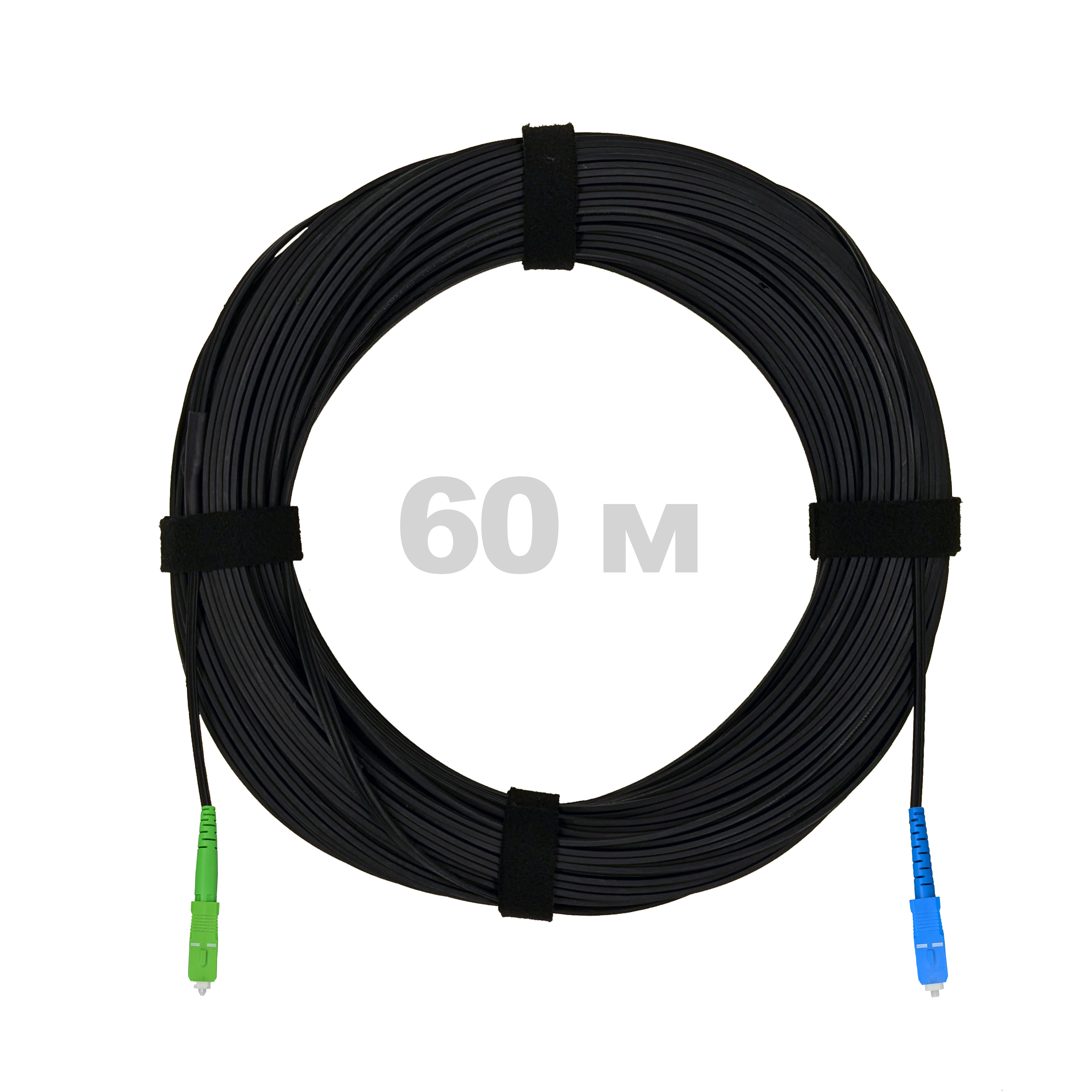 Патч-корд оптический FTTH комбинированный, диэлектрик FRP, G.657 LSZH SC/APC-SC/UPC, черный 60 м