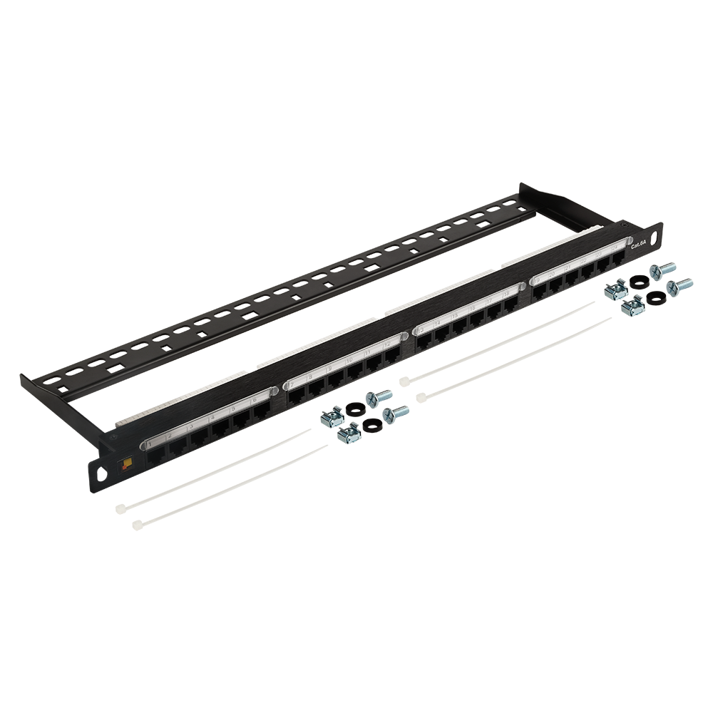 Патч-панель 19" компактная, неэкранированная, 24 порта RJ45, кат.6A, 0.5U, с задним органайзером