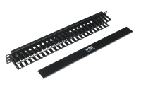 Кабельный органайзер с крышкой 19’’ 1U  металлический, с пласт. крышкой, пласт. кольца, черный TWIST