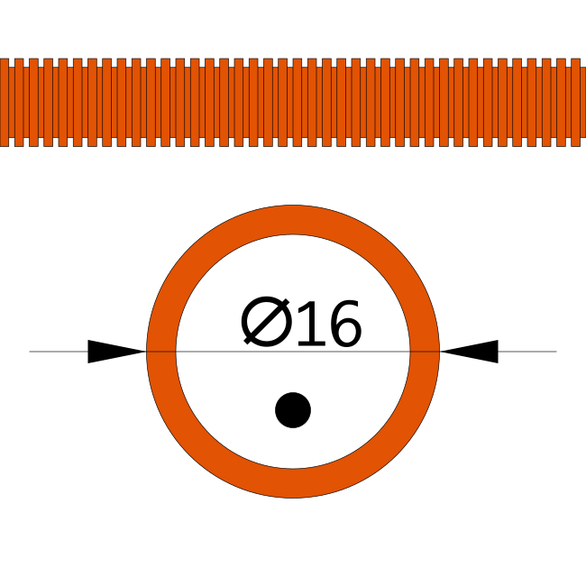 Труба гофрированная ПНД лёгкая 350 Н безгалогенная (HF) оранжевая с/з д16 (100м/5500м уп/пал)