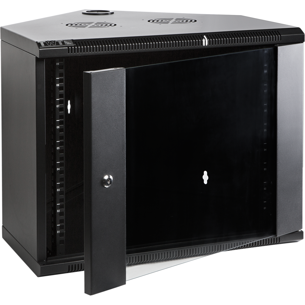 Шкаф настенный угловой, 4U 600x600, стеклянная дверь, черный__