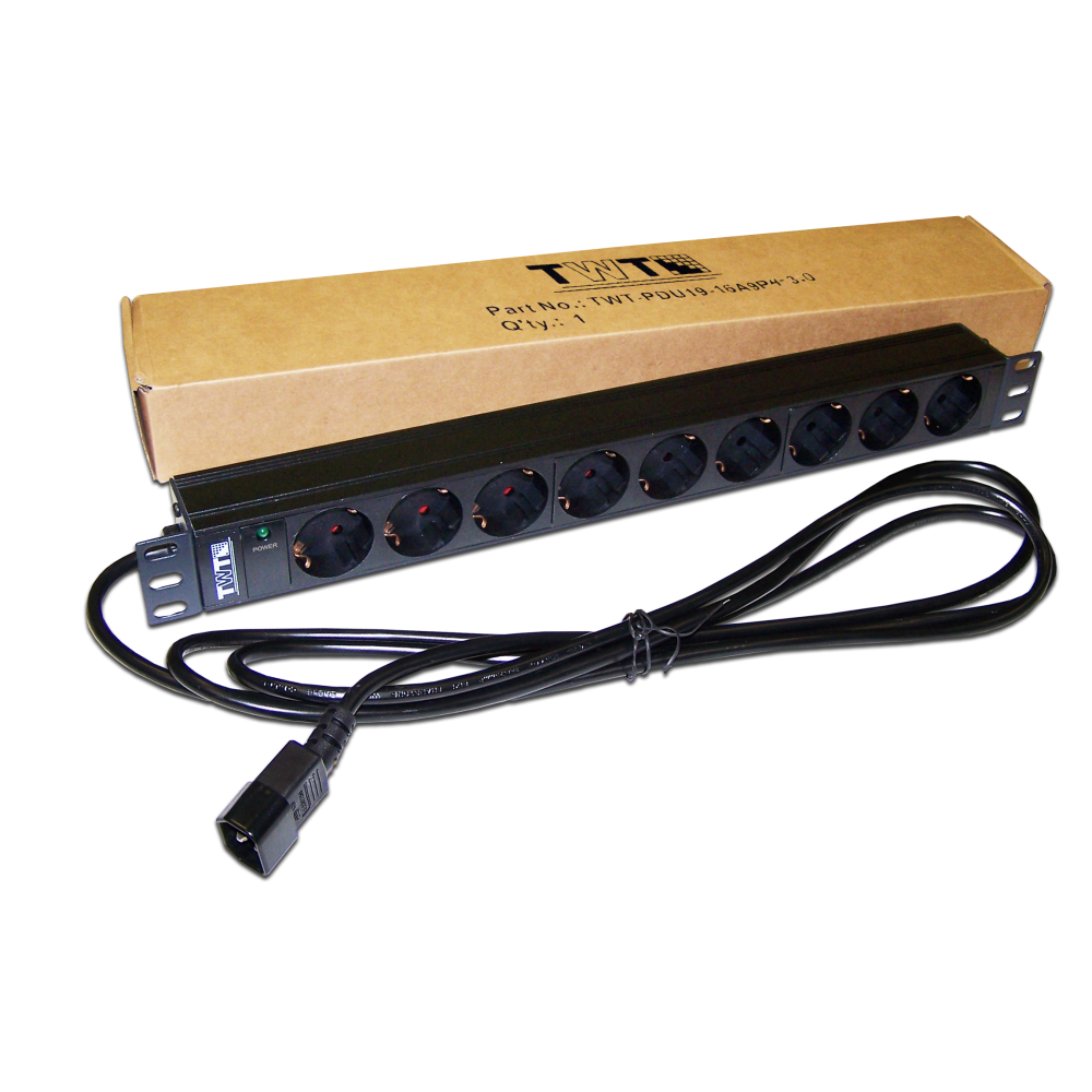 Блок розеток 19", 1-фазный без выключателя, 10A / 250V, 9xSchuko, шнур 3.0 м, разъем C14__