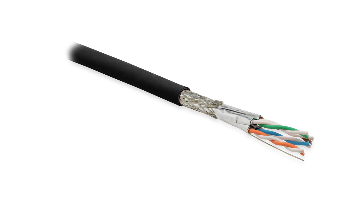 Кабель SFTP4-C6A-S23-OUT-PE-BK-500 S/FTP 4 пары внешний Hyperline Cat.6а 23 AWG одножильный 500 метров