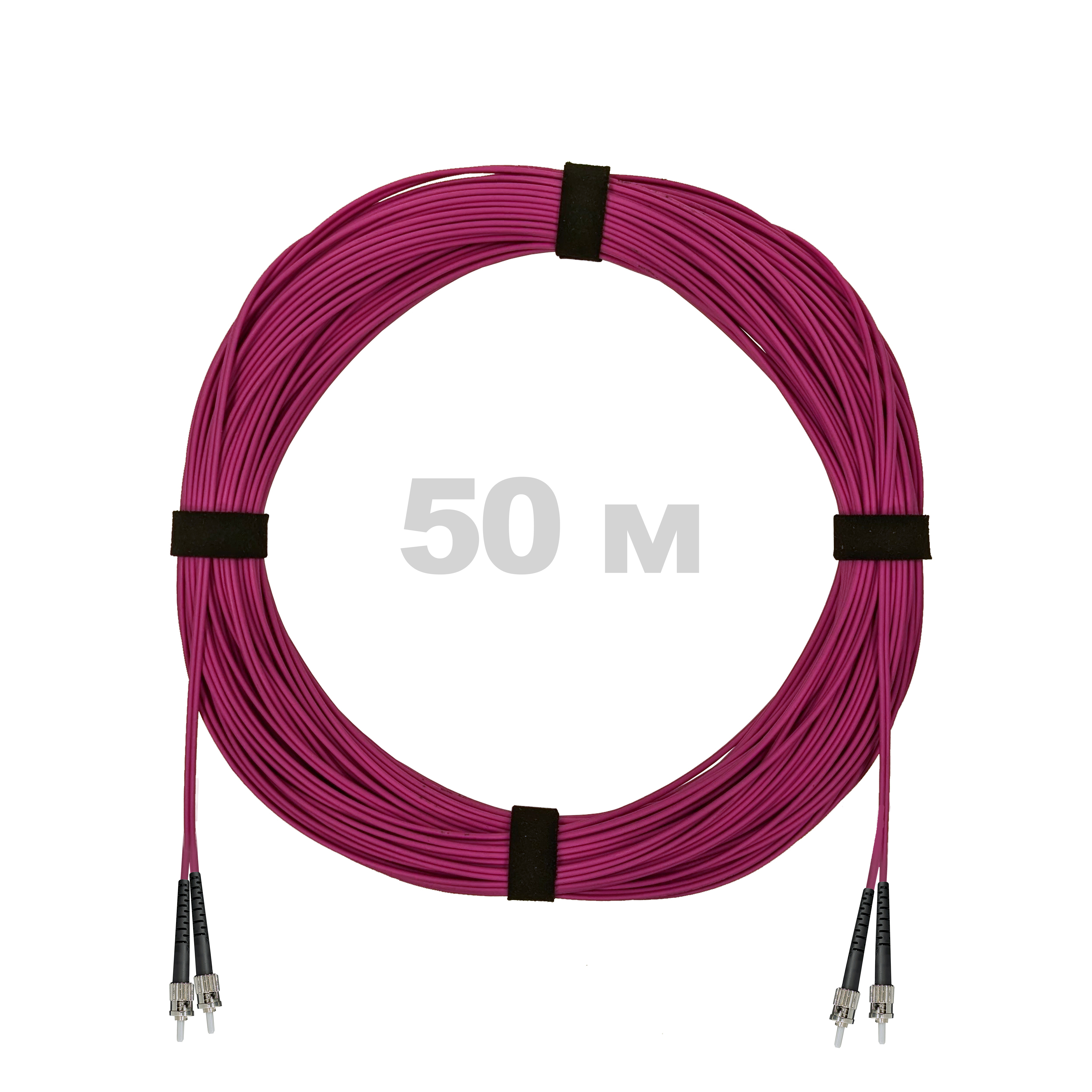 Патч-корд оптический ST/PC-ST/PC MM (OM4) 2mm duplex LSZH,  50 м.