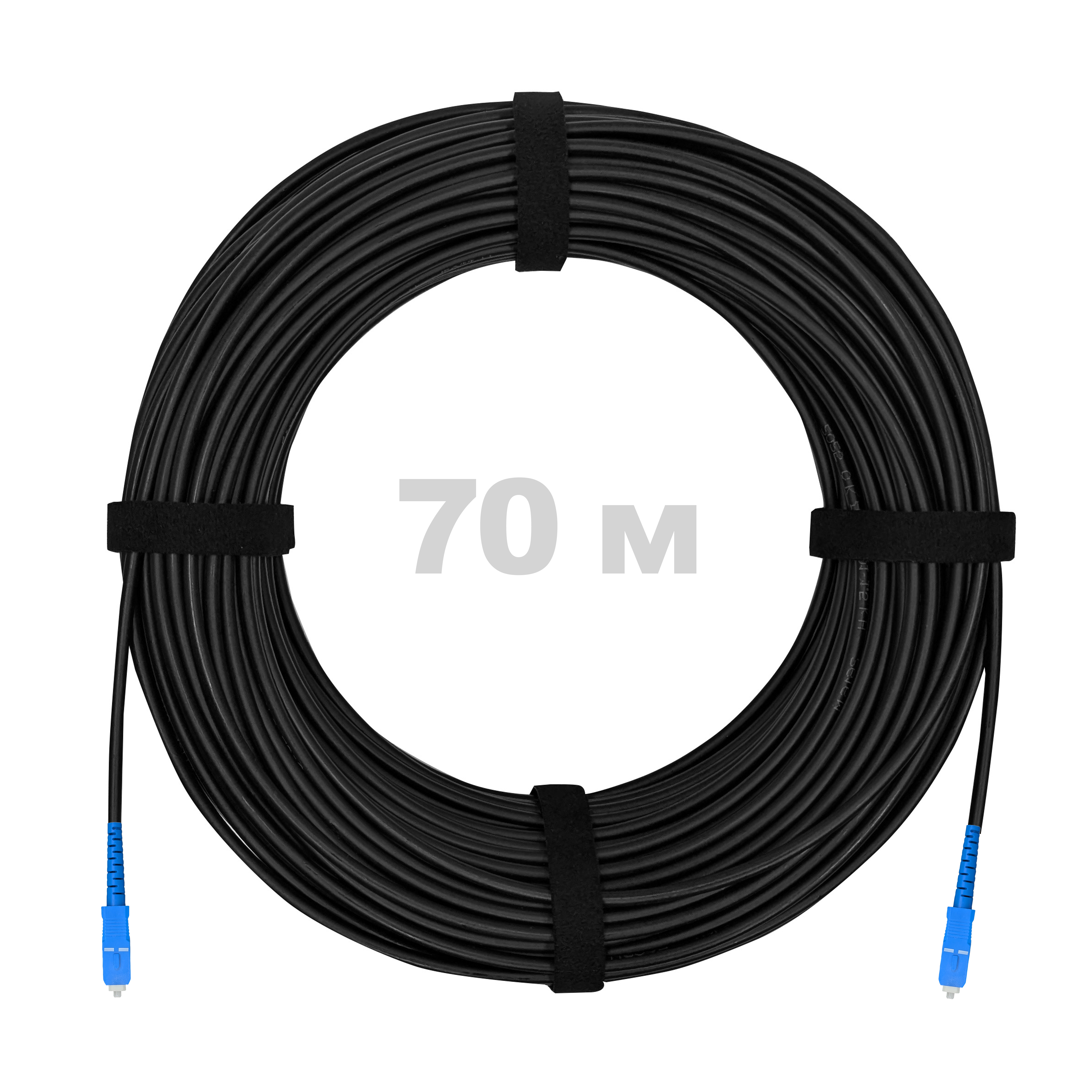 Патч-корд самонесущий дроп круглый, диэлектрик FRP, G.657, 3кН 2SC/UPC, черный, 70 м