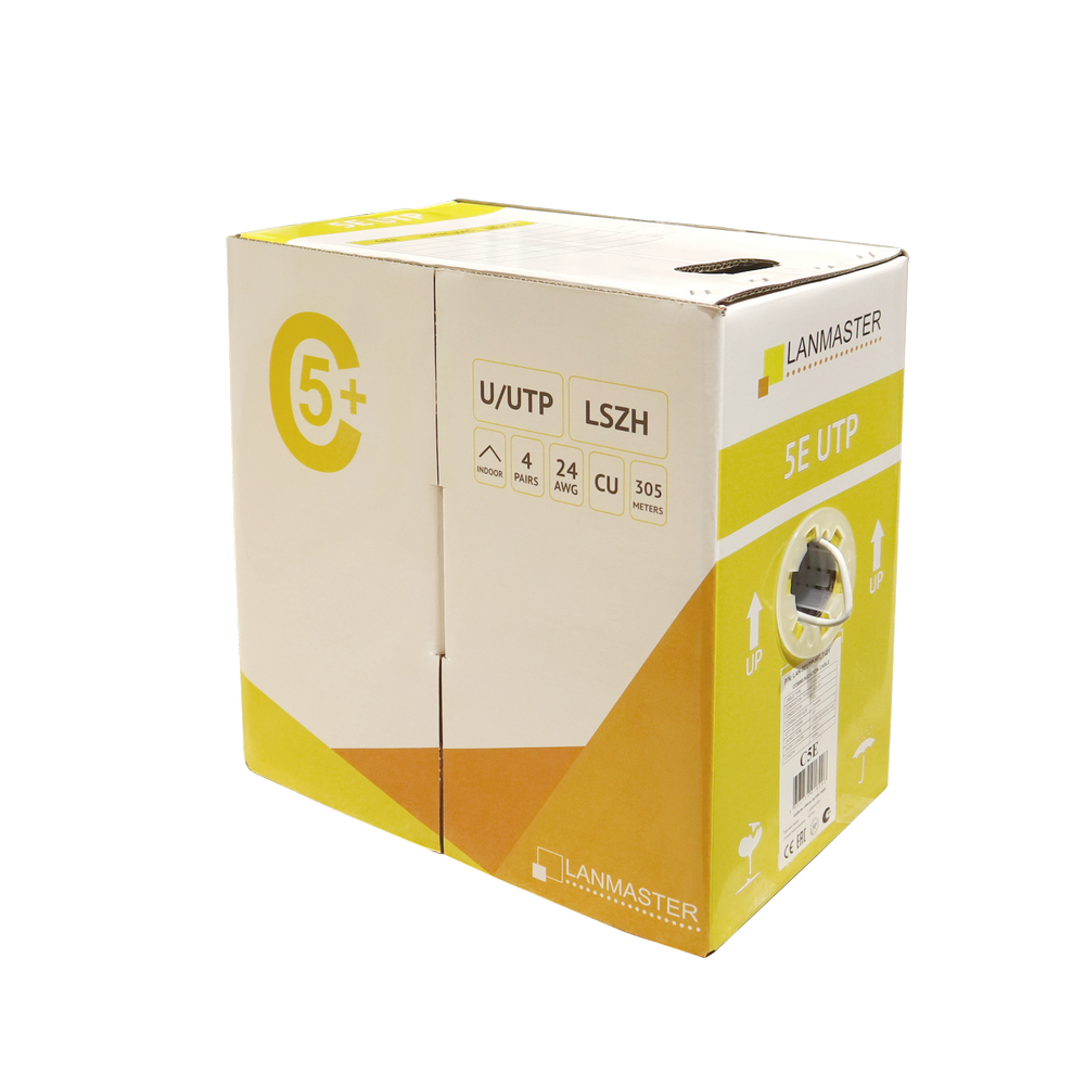 Кабель LANMASTER U/UTP, 4 пары, Кат. 5E, 350 МГц, LSZH, нг(А)-HF, черный, 305 м__