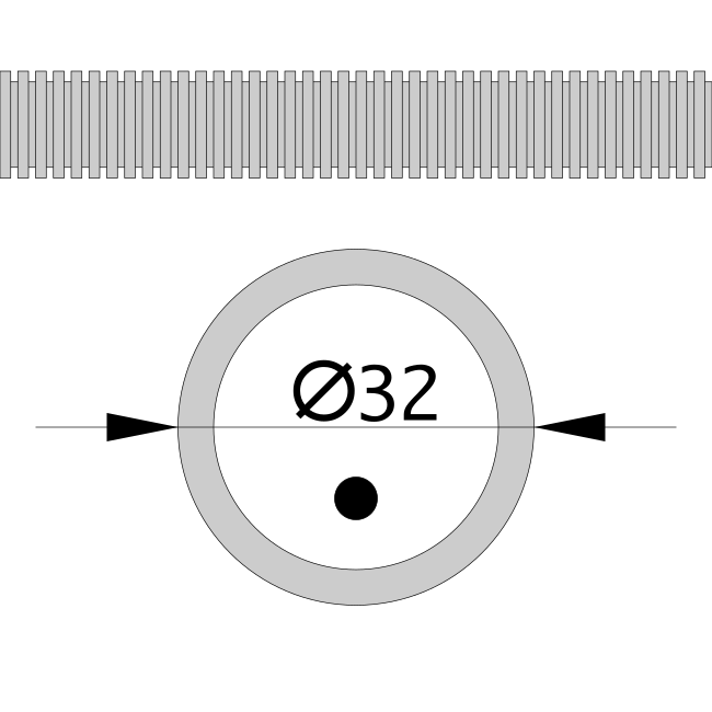 Труба гофрированная ПВХ тяжелая, зонд 750 Н серая с/з д32 (25м/1375м уп/пал) 