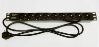 Блок розеток в стойку на 9 гнезд CEE 7/4 (Schuko), сетевой фильтр 19 дюймов 1U, 16 А, шнур 2 м