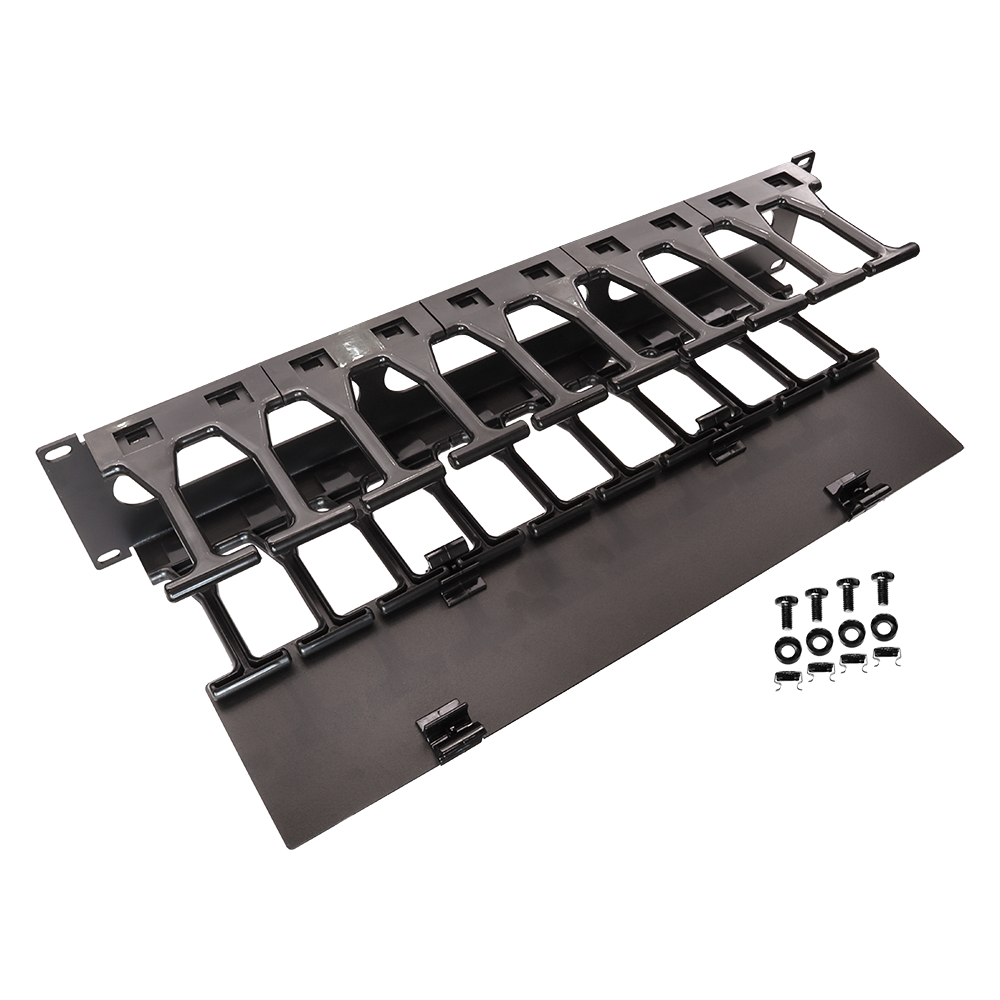 Кабельный органайзер 19" c пластиковыми пальцами глубиной 106 мм и крышкой, 2U__