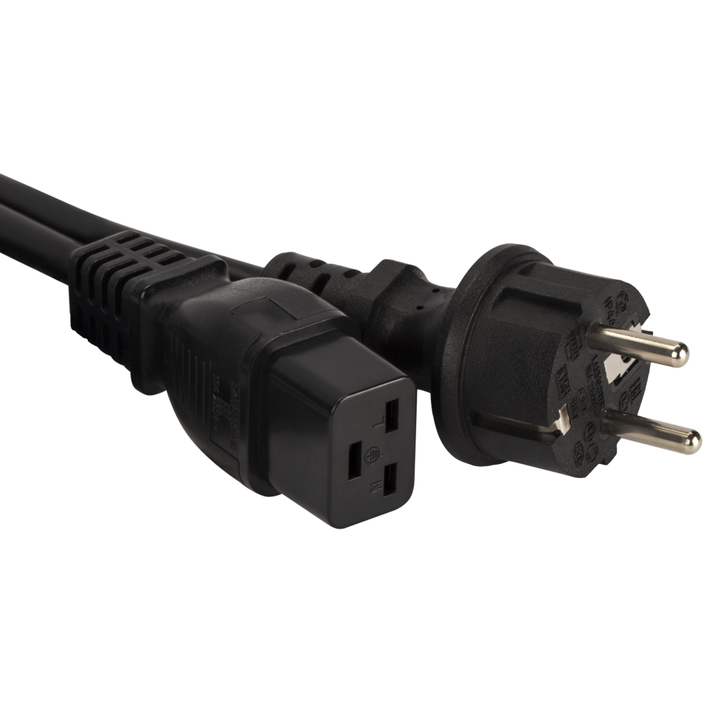 Шнур питания C19-Schuko прямая, 3х1.5, 220В, 16А, черный, 3 метра__