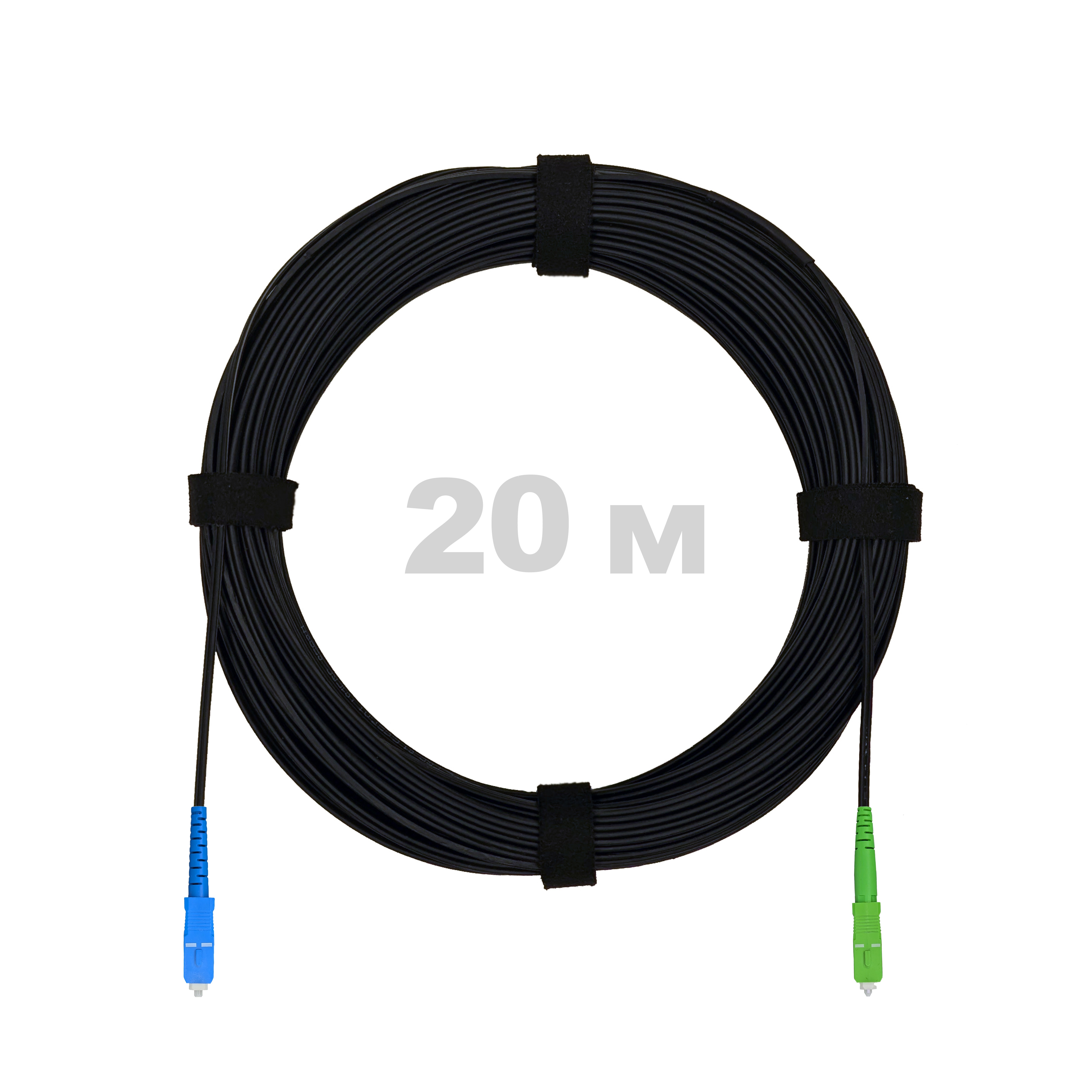 Патч-корд оптический FTTH с выносным силовым элементом, диэлектрик FRP, G.657, LSZH, SC/APC-SC/UPC, чёрный, 20 м